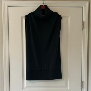 Chic Dark Teal Sleeveless Turtleneck Wool Dress